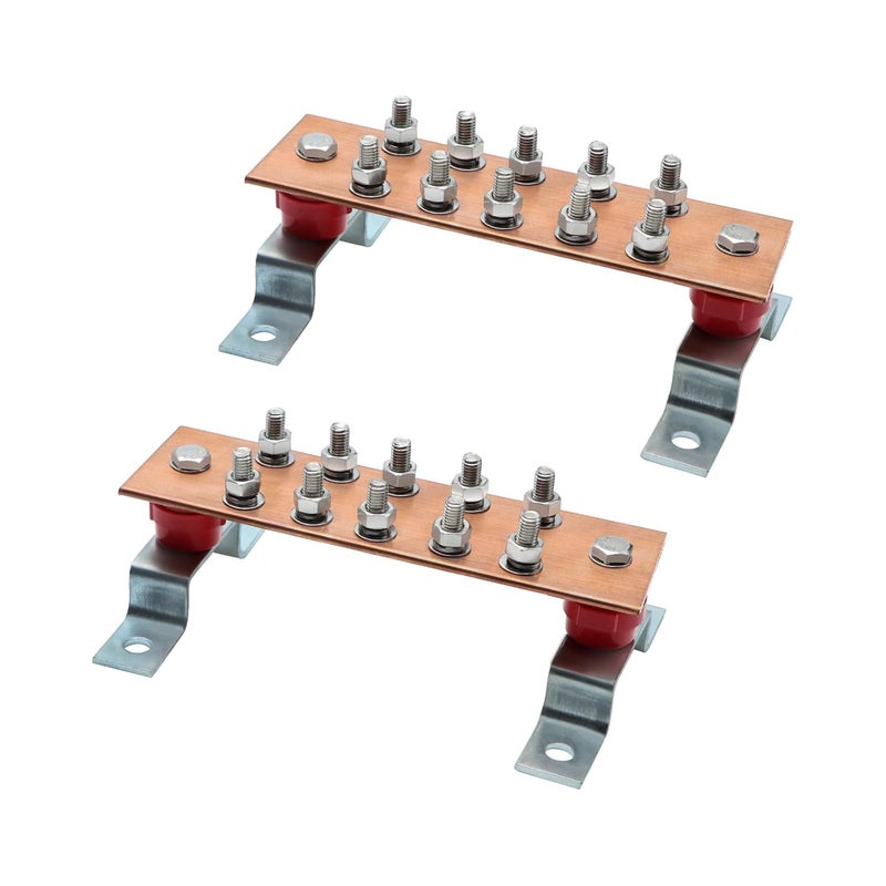 ELECTRAPICK Wall Mounted Copper Grounding Bar Kit, Copper Bus Bar 0.16"x 2.36"x 7.8" Ground Bus Bar with 10 Terminal Positions (2PC) - Image 1